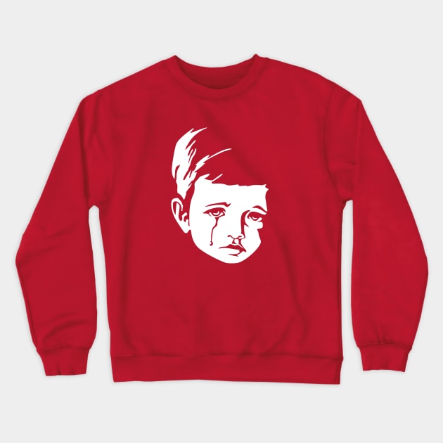 Faces - crying gypsy boy on a red and orange floral background Crewneck Sweatshirt by VrijFormaat